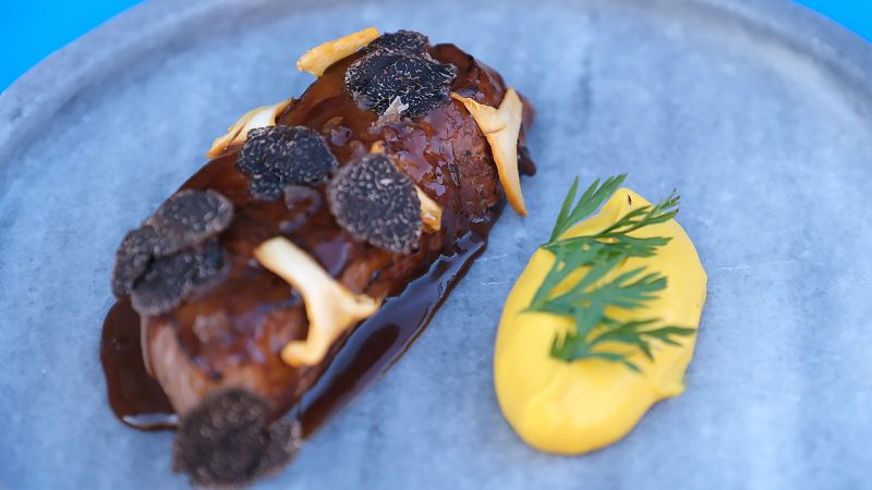 Receta de presa ibrica con pur de zanahoria asada de MasterChef 12+1