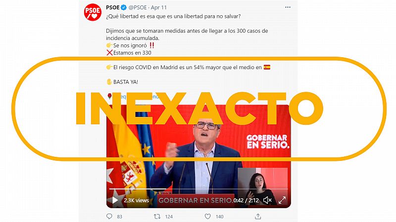 El riesgo de morir por COVID-19 en Madrid es un 50% mayor que en el resto de Espaa (Gabilondo habla del 54%)